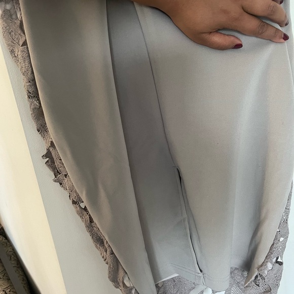 #15 ASOS Club L light grey crochet lace pencil midi dress with spaghetti str… - Picture 10 of 11